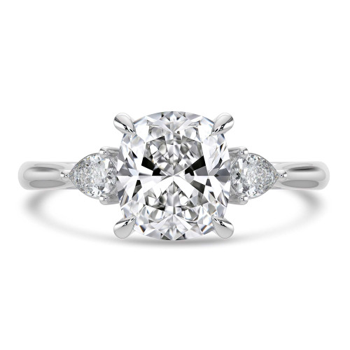 Cushion Lab Created Diamond Tapered Cathedral Open Bridge Three-Stone Engagement Ring in White Gold (MVSX1050-W)