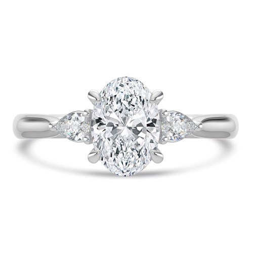 Oval Lab Created Diamond Tapered Cathedral Open Bridge Three-Stone Engagement Ring in White Gold (MVSX1051-W)