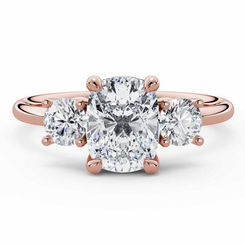 Cushion Lab Created Diamond Three-Stone Engagement Ring in Rose Gold (MVSX1052-R)