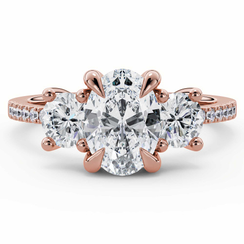 Oval Lab Created Diamond Three-Stone Engagement Ring in Rose Gold with Accents (MVSX1053-R)