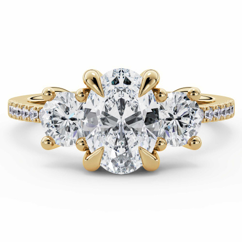 Oval Lab Created Diamond Three-Stone Engagement Ring in Yellow Gold with Accents (MVSX1053-Y)