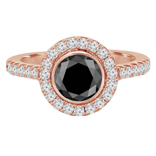 Round Black Diamond Bezel Set Round Halo Engagement Ring in Rose Gold with Accents (MVSB0038-R)