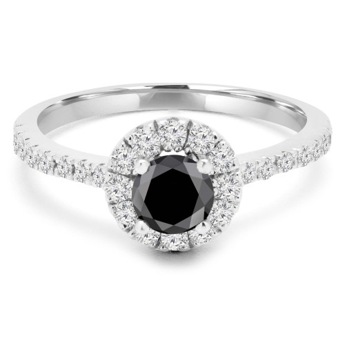 Round Black Diamond Round Halo Engagement Ring in White Gold with Accents (MVSBL0006-W)