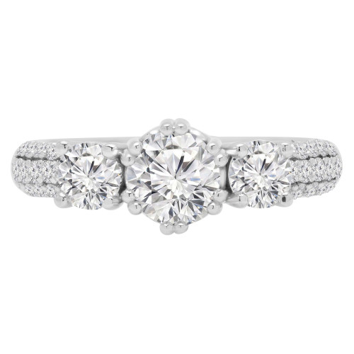 Round Diamond Three-Stone Engagement Ring in White Gold with Accents (MVSX0015-W)