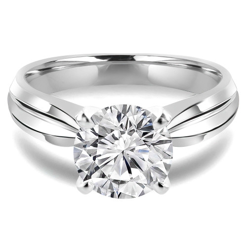 Round Lab Created Diamond Tapered Shank Solitaire Engagement Ring in White Gold (MVSLG1005-W)