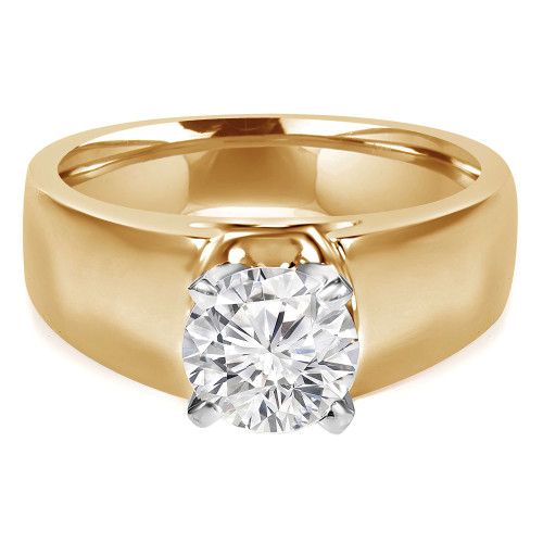 Round Lab Created Diamond Wide Shank Solitaire Engagement Ring in Yellow Gold (MVSLG1007-Y)