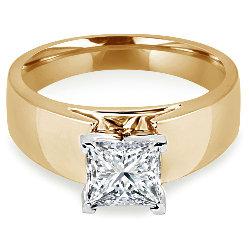 Princess Lab Created Diamond Wide Shank Solitaire Engagement Ring in Yellow Gold (MVSLG1008-Y)