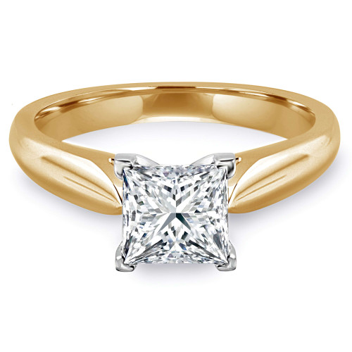 Princess Lab Created Diamond Cathedral Solitaire Engagement Ring in Yellow Gold (MVSLG1010-Y)