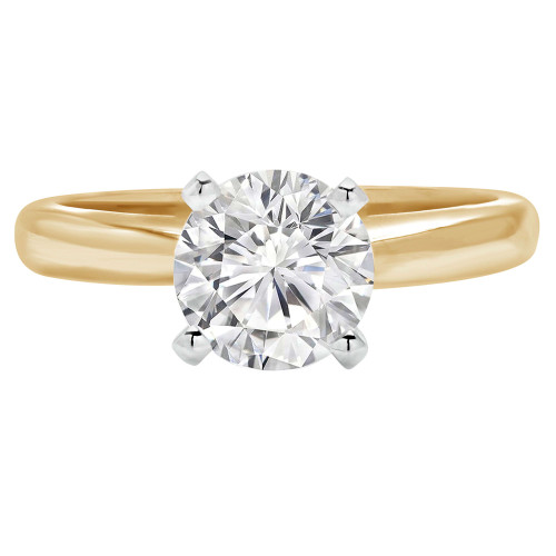 Round Lab Created Diamond Pinched Cathedral Solitaire Engagement Ring in Yellow Gold (MVSLG1026-Y)