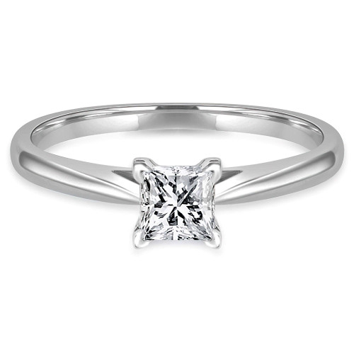 Princess Lab Created Diamond Tapered Cathedral V-Prong Solitaire Engagement Ring in White Gold (MVSLG1029-W)