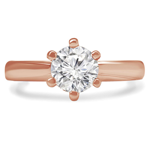 Round Lab Created Diamond Tapered Cathedral 6-Prong Solitaire Engagement Ring in Rose Gold (MVSLG1043-R)
