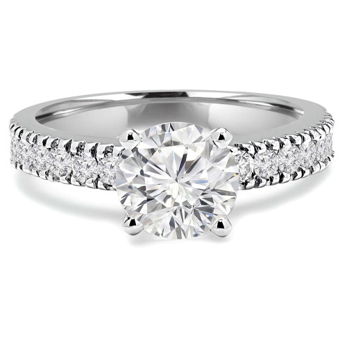 Round Lab Created Diamond Solitaire with Accents Engagement Ring in White Gold (MVSLG1058-W)