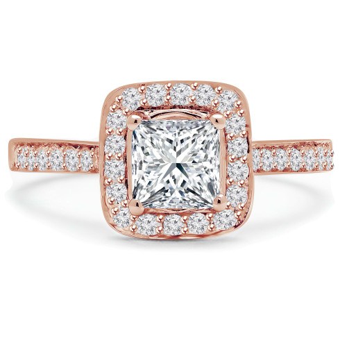 Princess Lab Created Diamond Cathedral Cushion Halo Engagement Ring in Rose Gold (MVSLG1066-R)