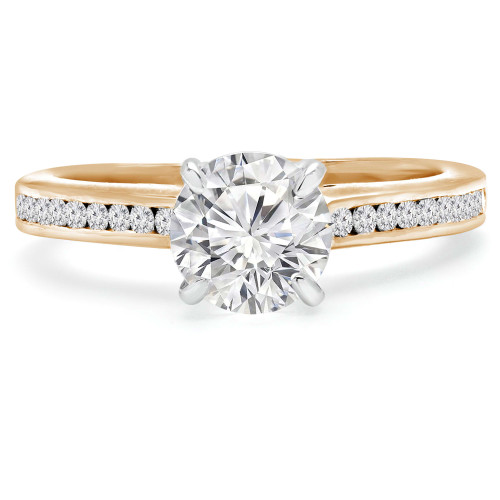 Round Lab Created Diamond Cathedral Solitaire with Accents Engagement Ring in Yellow Gold with Channel Set Accents (MVSLG1068-Y)