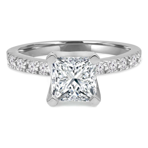 Princess Lab Created Diamond Solitaire with Accents Engagement Ring in White Gold (MVSLG1078-W)
