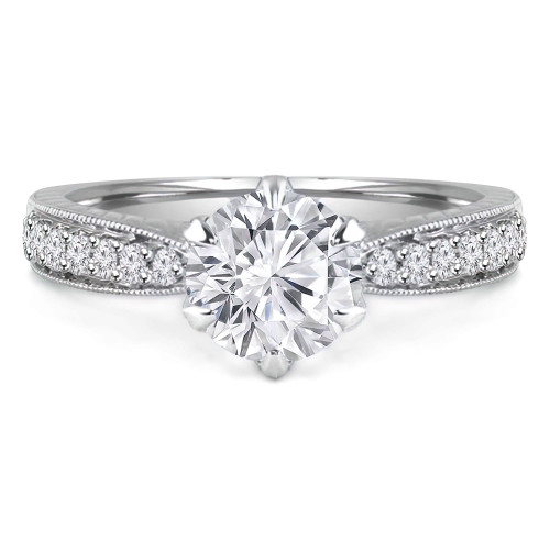 Round Lab Created Diamond Vintage Cathedral Solitaire with Accents Engagement Ring in White Gold (MVSLG1092-W)
