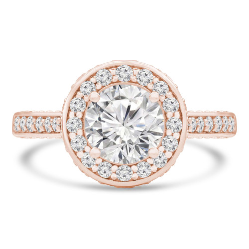 Round Lab Created Diamond Vintage Cathedral Diamond Bridge Round Halo Engagement Ring in Rose Gold (MVSLG1097-R)