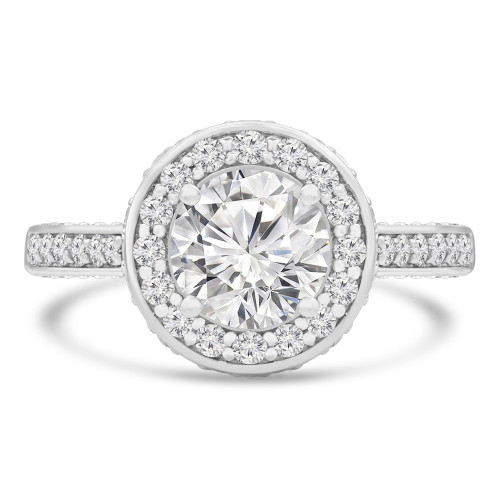 Round Lab Created Diamond Vintage Cathedral Diamond Bridge Round Halo Engagement Ring in White Gold (MVSLG1097-W)