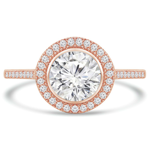 Round Lab Created Diamond Cathedral Bezel Set Round Halo Engagement Ring in Rose Gold (MVSLG1125-R)