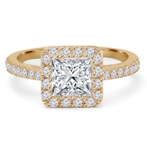 Princess Lab Created Diamond Cathedral Square Halo Engagement Ring in Yellow Gold (MVSLG1129-Y)