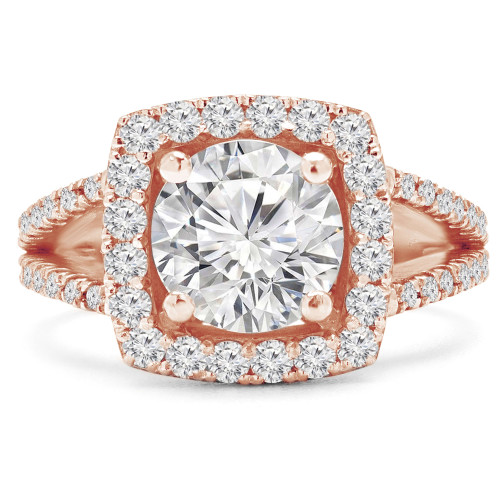 Round Lab Created Diamond Open Bridge Cushion Halo Engagement Ring in Rose Gold (MVSLG1158-R)