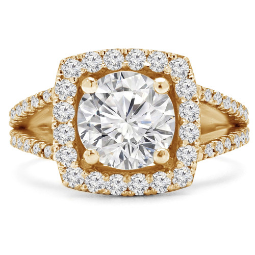 Round Lab Created Diamond Open Bridge Cushion Halo Engagement Ring in Yellow Gold (MVSLG1158-Y)