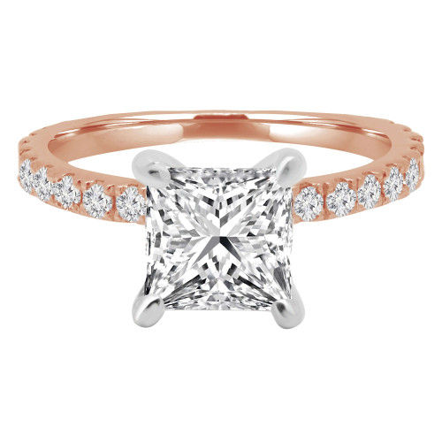 Princess Lab Created Diamond Solitaire with Accents Engagement Ring in Rose Gold (MVSLG1162-R)
