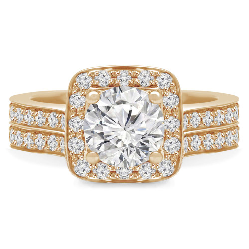 Round Lab Created Diamond Cathedral Cushion Solitaire with Accents Engagement Ring and Wedding Band Set Ring in Yellow Gold (MVSLG1165-Y)