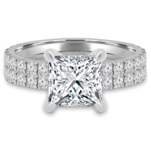 Princess Lab Created Diamond Solitaire with Accents Engagement Ring and Wedding Band Set Ring in White Gold (MVSLG1169-W)