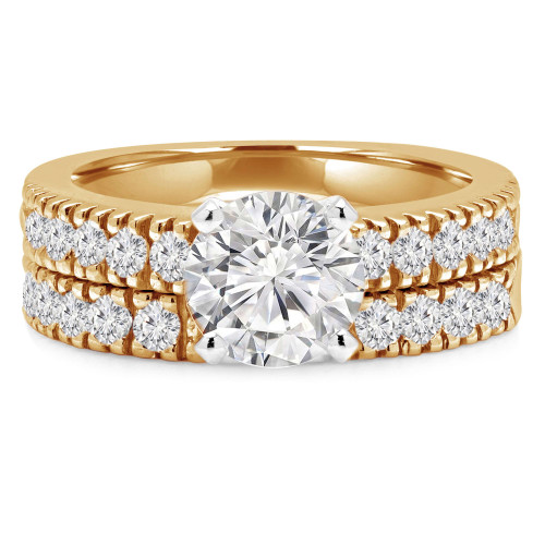 Round Lab Created Diamond Solitaire with Accents Engagement Ring and Wedding Band Set Ring in Yellow Gold (MVSLG1170-Y)