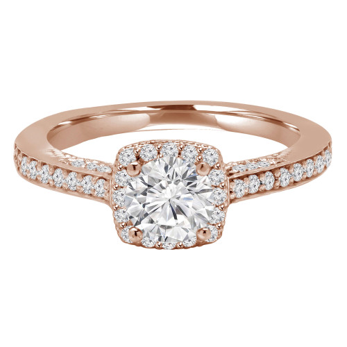 Round Lab Created Diamond Vintage Cathedral Cushion Halo Engagement Ring in Rose Gold (MVSLG1172-R)