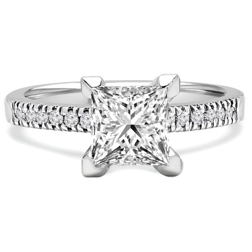 Princess Lab Created Diamond Solitaire with Accents Engagement Ring in White Gold (MVSLG1174-W)