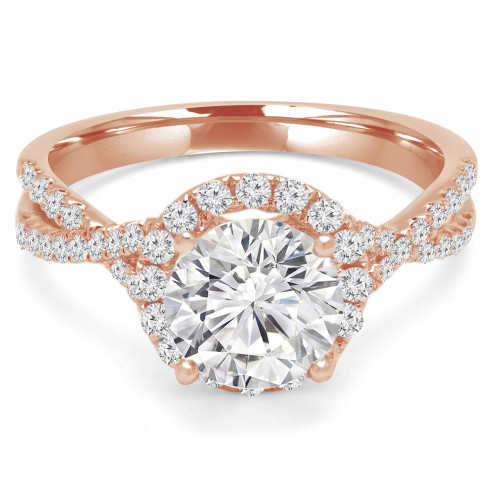 Round Lab Created Diamond Twisted Split-Shank Cathedral Round Halo Engagement Ring in Rose Gold (MVSLG1177-R)