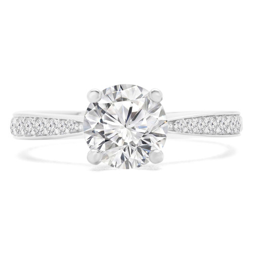 Round Lab Created Diamond Tapered Cathedral Solitaire with Accents Engagement Ring in White Gold (MVSLG1202-W)