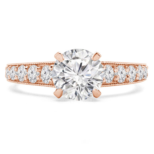 Round Lab Created Diamond Revserse Tapered Cathedral Solitaire with Accents Engagement Ring in Rose Gold (MVSLG1215-R)
