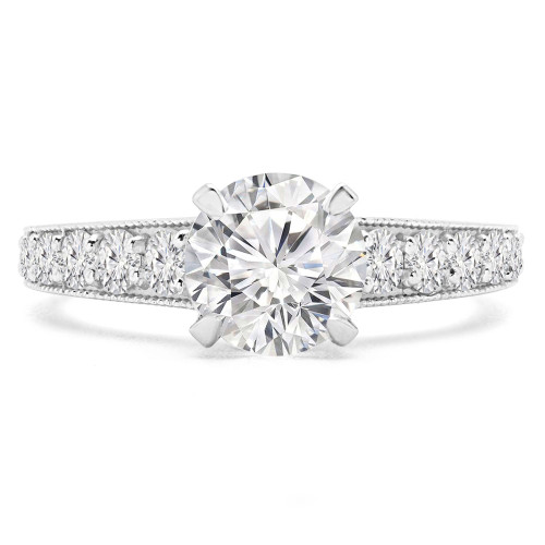 Round Lab Created Diamond Revserse Tapered Cathedral Solitaire with Accents Engagement Ring in White Gold (MVSLG1215-W)