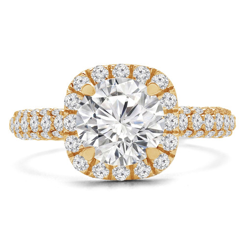Round Lab Created Diamond Three-Row Open Bridge Cushion Halo Engagement Ring in Yellow Gold (MVSLG1221-Y)