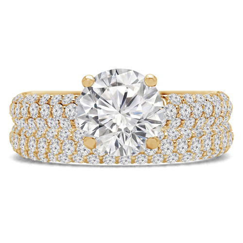Round Lab Created Diamond Three-Row Solitaire with Accents Engagement Ring and Wedding Band Set Ring in Yellow Gold (MVSLG1223-Y)