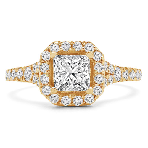 Princess Lab Created Diamond Split-Shank Radiant Halo Engagement Ring in Yellow Gold (MVSLG1225-Y)
