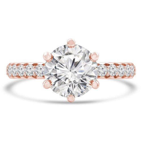 Round Lab Created Diamond 6-Prong Hidden Halo Solitaire with Accents Engagement Ring in Rose Gold (MVSLG1250-R)