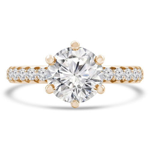 Round Lab Created Diamond 6-Prong Hidden Halo Solitaire with Accents Engagement Ring in Yellow Gold (MVSLG1250-Y)