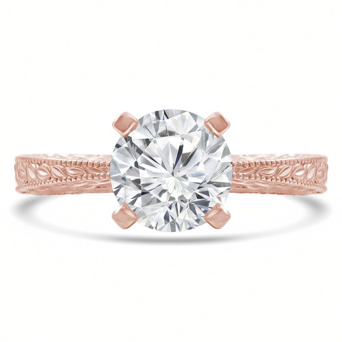 Round Lab Created Diamond Vintage Tapered Solitaire Engagement Ring in Rose Gold (MVSLG1253-R)