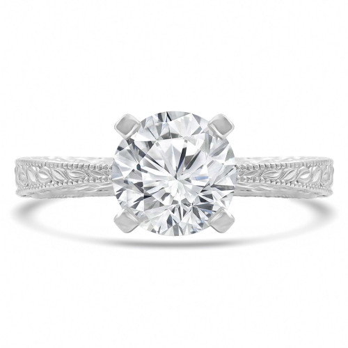 Round Lab Created Diamond Vintage Tapered Solitaire Engagement Ring in White Gold (MVSLG1253-W)