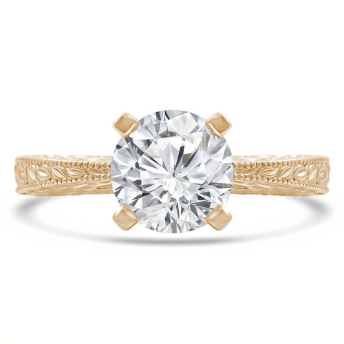 Round Lab Created Diamond Vintage Tapered Solitaire Engagement Ring in Yellow Gold (MVSLG1253-Y)