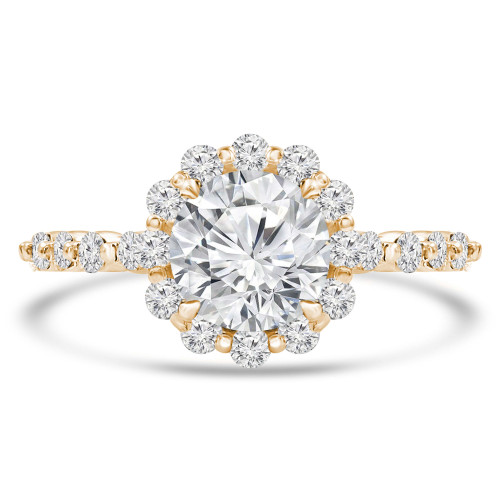 Round Lab Created Diamond Floral Shared Prong Halo Engagement Ring in Yellow Gold with Accents (MVSLG1256-Y)