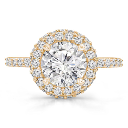 Round Lab Created Diamond High Set Rollover Halo Engagement Ring in Yellow Gold with Accents (MVSLG1257-Y)