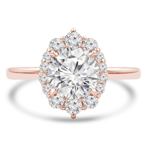 Round Lab Created Diamond Floral Oval Halo Engagement Ring in Rose Gold (MVSLG1258-R)