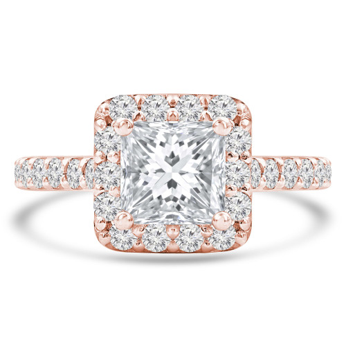 Princess Lab Created Diamond Cathedral Cushion Halo Engagement Ring in Rose Gold with Accents (MVSLG1262-R)