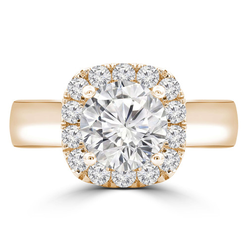 Round Lab Created Diamond Cathedral Cushion Halo Engagement Ring in Yellow Gold (MVSLG1263-Y)