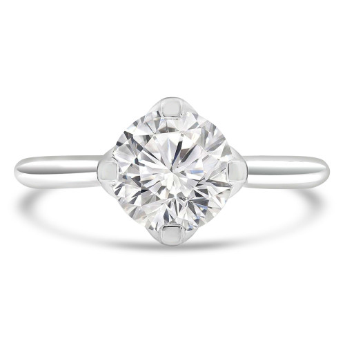 Round Lab Created Diamond Catherdral Floral Basket Compass Prongs Solitaire Engagement Ring in White Gold (MVSLG1275-W)